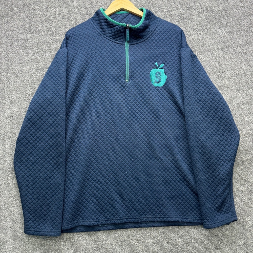 Seattle Mariners Quilted Quarter Zip Pullover Mens 2XL Navy Blue Long Sleeve MLB